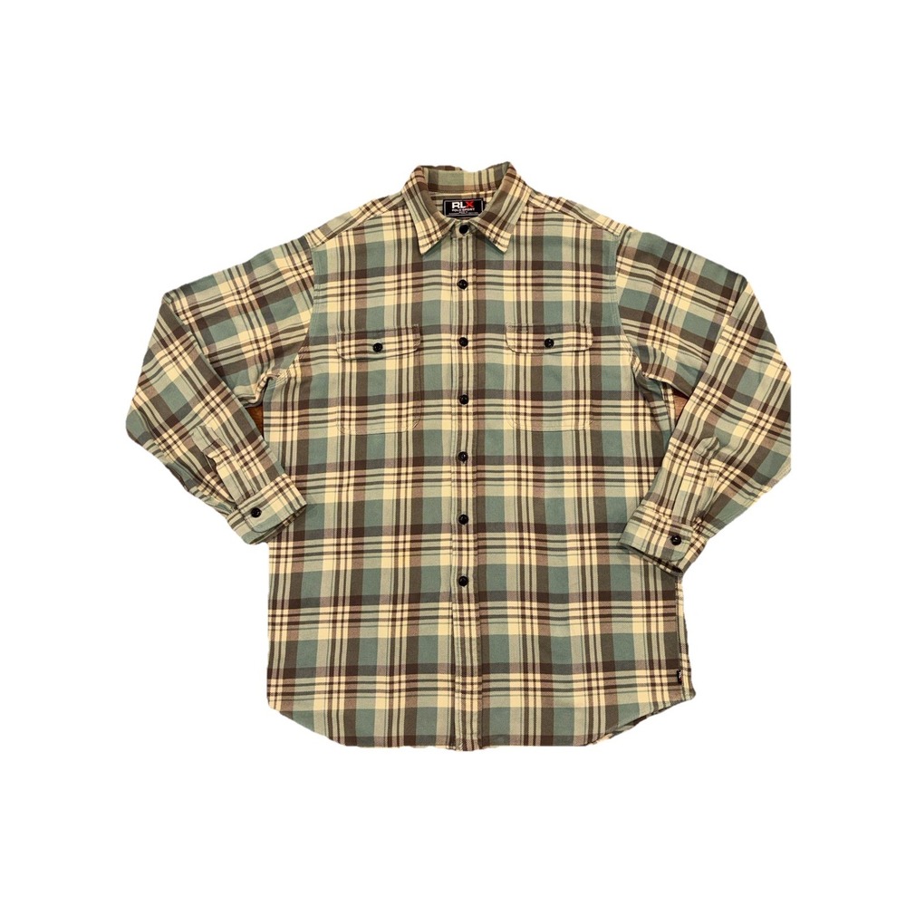 Ralph Lauren RLX Polo Sport‎ Green Plaid Heavy Duty Flannel Shirt Sportsman XL